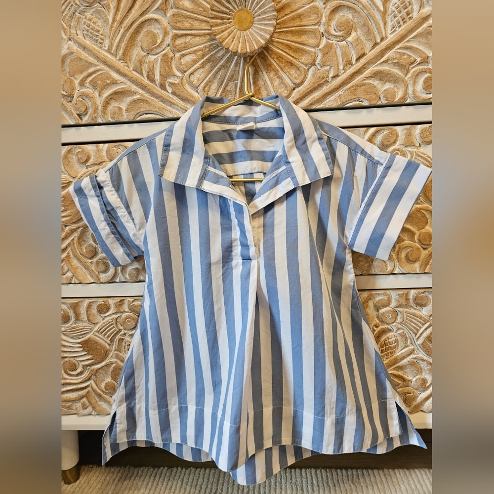 Banana Republic Baby Blue and White Striped Dress With Bloomers Set